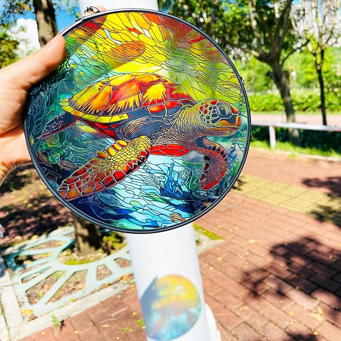 RIVEENY Sea Turtle Glass Window Hanging,8" Sea Turtle Decor Sun Catchers,Stained Glass Sun Catcher Hanging Decoration with Metal Chain,Sun Catchers for Window Decor Outdoor Garden Decor