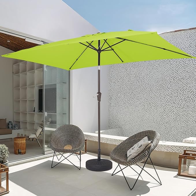 JEAREY 6.5x10 ft Rectangular Patio Umbrellas Outdoor Market Umbrella with Push Button Tilt and Crank, Rectangle Table Umbrella 6 Sturdy Ribs UV Protection for Pool Garden Backyard Deck, Apple Green