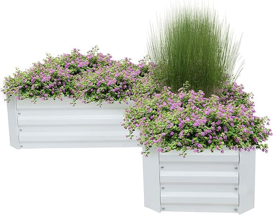Sunnydaze Galvanized Raised Garden Bed - Metal Raised Bed for Gardening - Outdoor Planter Box for Flowers, Plants, and Vegetables - Ivory White - 12” H L-Shaped