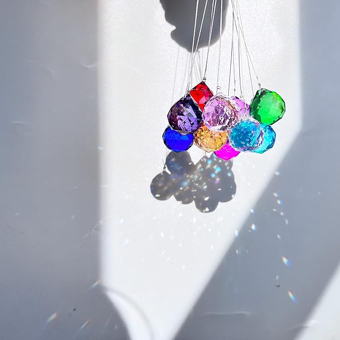 H&D 20mm Multi-Color Crystal Ball Prism Feng Shui Faceted Decorating,Pack of 12