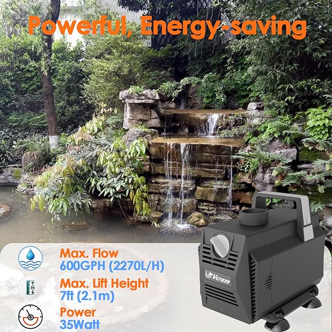 Submersible Water Pump 600GPH/35W Fountain Pumps with Flow Control, Pond Pump Submersible Outdoor with 10ft 3-Core Power cable for Hydroponics, Aquarium, Waterfall, Statuary, Water feature