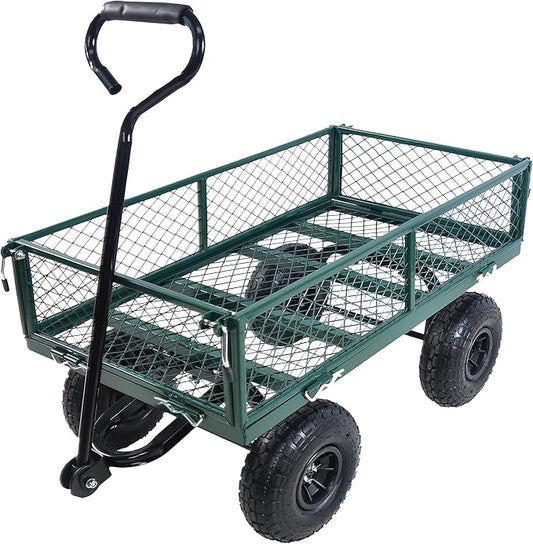 Heavy Duty 400 Lbs Capacity Mesh Steel Garden Cart Folding Utility Wagon with Removable Sides Multi-Purpose
