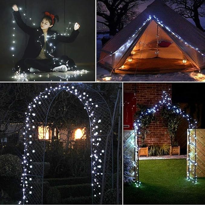 RUICHEN Cool White Dimmable Fairy Lights Plug in, 99 Ft 300 LED Twinkle String Lights with Remote, Waterproof Silver Wire Firefly Lights for Bedroom, Patio, Yard, Christmas, Wedding, Party