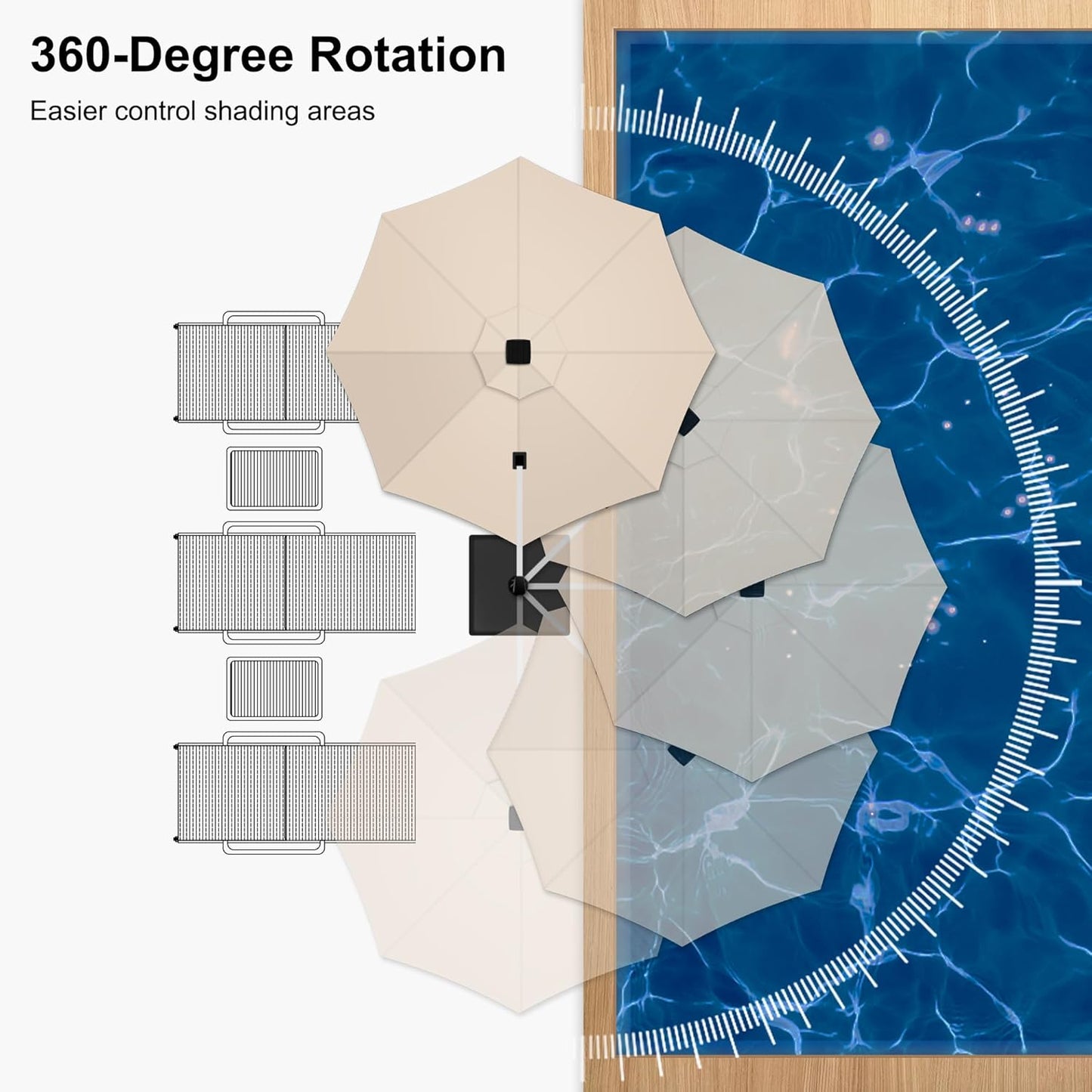 PURPLE LEAF 10ft Patio Umbrella With Base Solar powered LED Cantilever Umbrella with LED lights Windproof Outdoor Offset Umbrella for Garden Deck Pool Patio, Beige