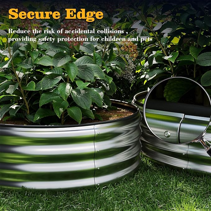 Galvanized Metal Planter Round Raised Garden Bed Kit for Gardening Outdoor，3x3x1ft Grow Garden Box Raised Flower Bed，Round Galvanized Planter Outdoor Large Metal Fire Pit Ring White