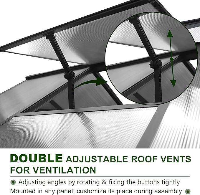 8x14 FT Green House for Outdoor, Polycarbonate Aluminum Walk-in Greenhouse Kit with Lockable Door and Adjustable Roof Vents, Backyard Garden in Winter, Gray