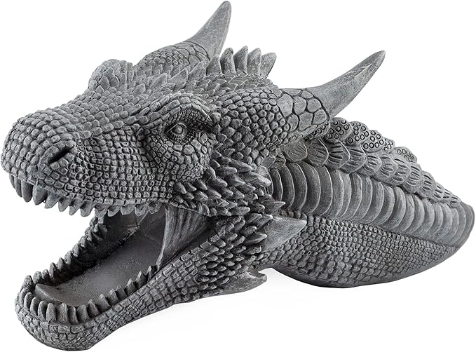 Dragon Garden Downspout Sculpture; Splash Block Anchor w/Ramp for Downspout Extension