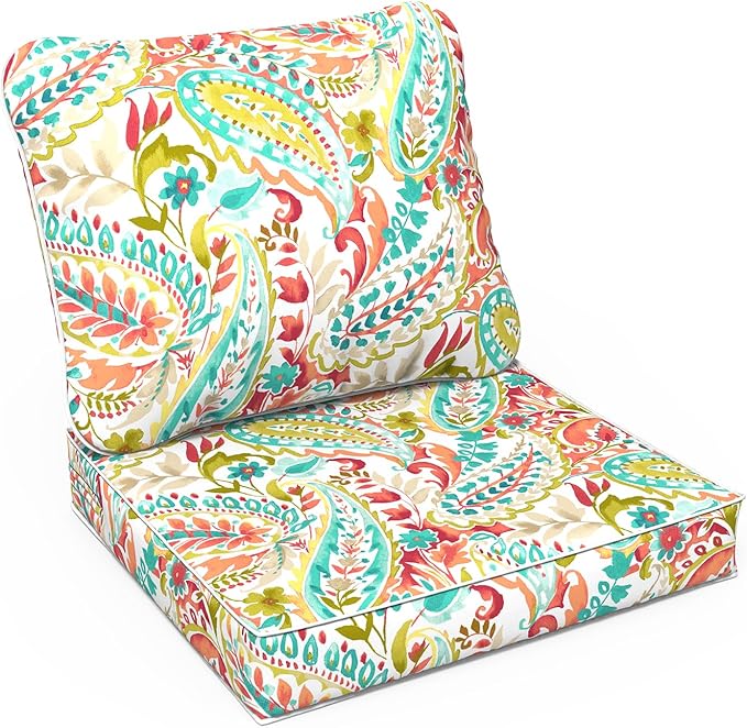 LVTXIII Outdoor Deep Seat Cushion Patio Seat and Back Cushion Set Seasonal Chair Cushion for Dining Arm Chairs, Wicker Chairs and Garden Furniture Decoration, 24"x24"x4", Pretty Paisley