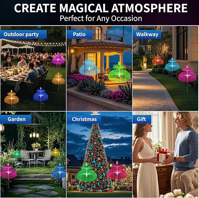 Solar Garden Lights Outdoor Solar Lights Waterproof Jellyfish & Star 7 Color Changing Solar Flower Lights for Garden Decor, Yard, Patio, Lawn, Pool, Party, Wedding, Gifts for Women/Mothers (3 packs)