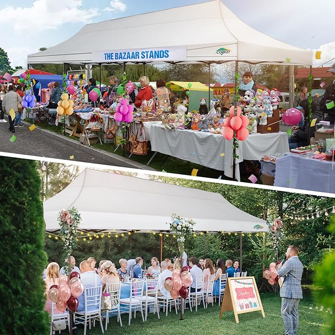 COBIZI 10x30 Pop Up Canopy Tent Heavy Duty with 8 Removable Sidewalls, Commercial Portable Tents for Parties Ez Up Canopy All-Weather Windproof & Waterproof and UPF 80+ Wedding Tent Sun Shelter