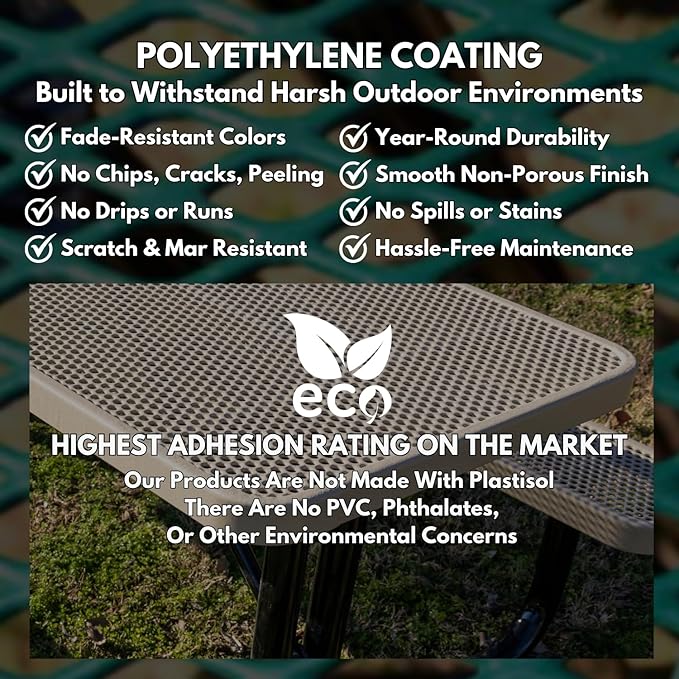 Heavy-Duty Portable Outdoor Picnic Table with Umbrella Hole, Punched Steel Patio Dining Furniture Made in America (46" Round Top, Textured Light Blue)