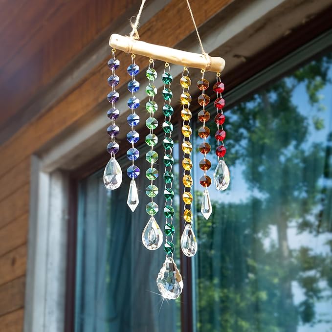 Hanging Crystal Prism Suncatcher Window Garden Decoration Ornament Rainbow Glass Beads Chain Pendant Crystal Wind Chimes