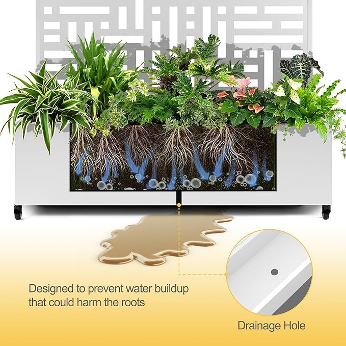 Raised Garden Bed with Trellis and Wheels,73"x47"x16" Metal Raised Garden Bed,White Modern Metal Planter with Climbing Trellis for Vines & Vegetables