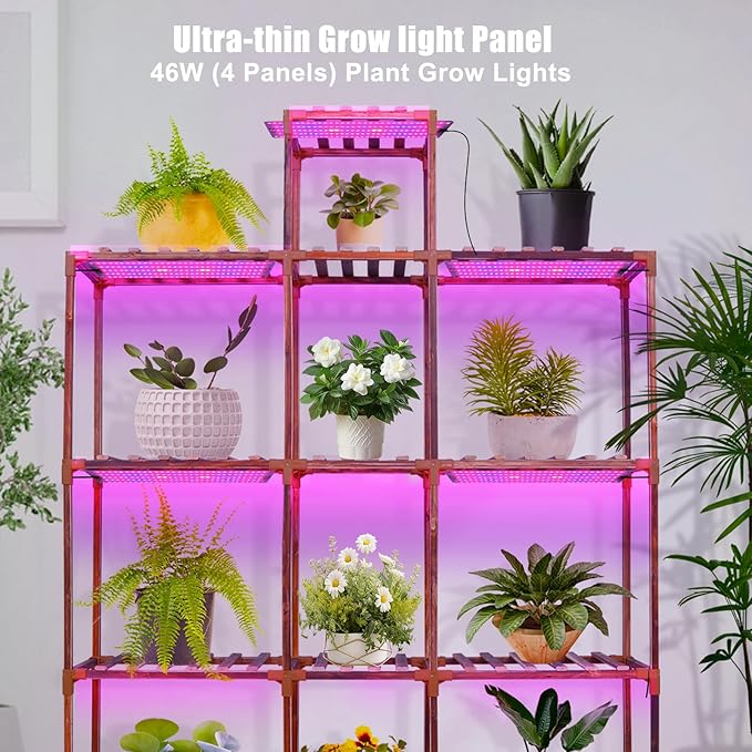 LED Grow Lights for Indoor Plants Full Spectrum,600LEDs Full Spectrum Red Bule Grow Lights for Under Cabinet Plant, Grow Lamp with 3/6/12H Timer,6 Dimmable Levels,Grow Lights for Shelves 4 Panel