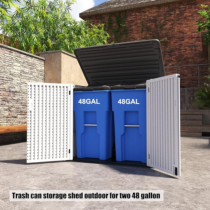 Resin Outdoor Storage Shed, 38 cu.ft Outdoor Storage Box Waterproof for Garden Tools, Patio Furniture, Trash Cans, Garage Storage, Customized Shelves & Lockable (Off White)