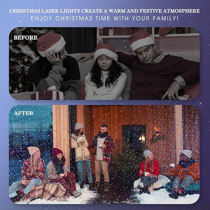 Christmas Laser Light Projector - Outdoor Projector Laser Lights Waterproof Remote Control, Red Green and Blue Star Show Decorations for Holiday Party Garden