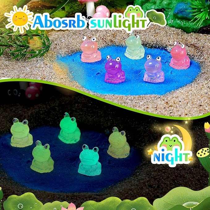 165 Pcs Luminous Mini Resin Frogs Glow in The Dark 11 Colors Mini Animals Miniature Figurines for Fairy Garden DIY Landscape Craft Accessories Ornament and Dollhouse Birthday Party Favors