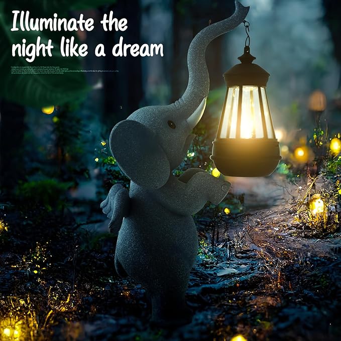 Solar Garden Statues Outdoor Decor,Angel Elephant Statue Outdoor Clearance,Resin Outdoor Statues Garden Decor for Outside Patio Woman Mom Gifts (Angel Elephant)