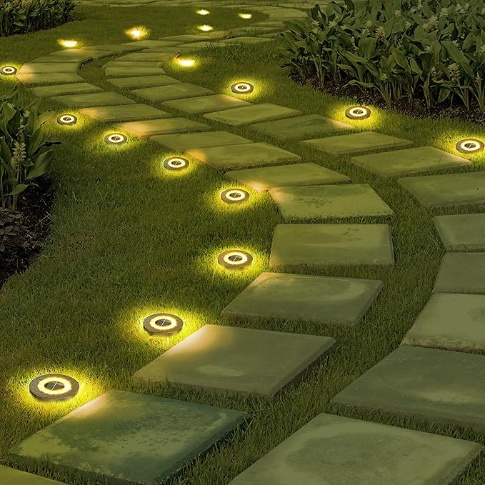NFESOLAR Solar Ground Lights Outdoor 8 Pack, IP68 Waterproof Flat Solar Outdoor Lights Bright Solar Powered Landscape Lighting for Yard Garden Lawn Patio Driveway Pathway Decor (Warm White)
