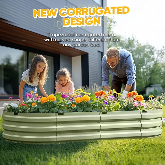 KING BIRD Raised Garden Bed Kit 2025 Upgraded Quick-Setup Galvanized Planter Garden Box Outdoor for Gardening, Vegetables, Flowers, 74x36x12 in, Olive Green