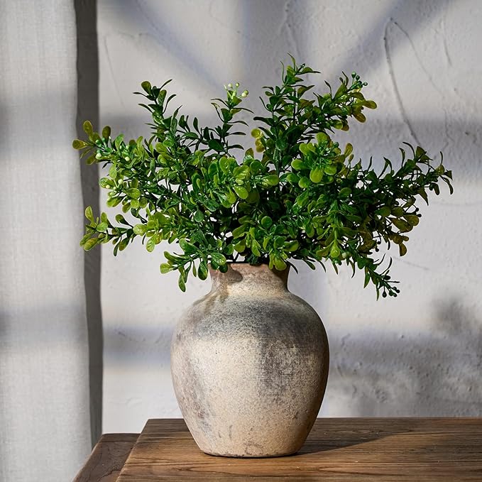 SIDUCAL Ceramic Decorative Flower Vase | 6 Inch Pottery Rustic Farmhouse | Boho | Whitewashed Terracotta Vase for Home Decor, Table, Living Room, Bathroom, Shelf, Mantel Decoration