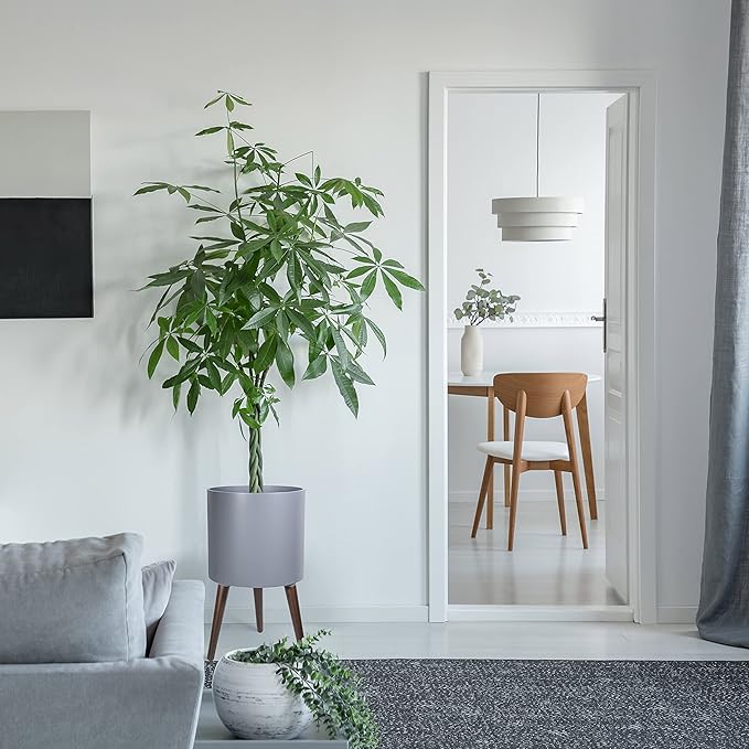 D'vine Dev 12 Inch Planter Pot with Stand, Mid-Century Tall Plant Pot with Legs for Indoor Plants, Large, Grey, 88-O-C-3