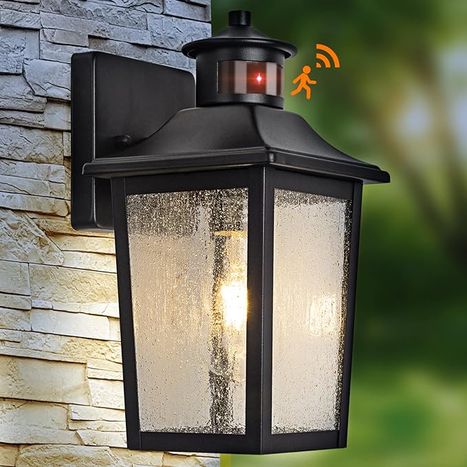 Motion Sensor Outdoor Wall Light - Black Dusk to Dawn Outdoor Lighting, LED Waterproof Exterior Light Fixture, Modern Porch Light Outside Wall Mount for House Patio Garage Garage, Anti-Rust