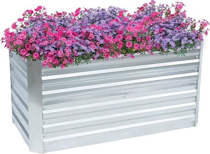 Sunnydaze Galvanized Raised Garden Bed - Metal Raised Bed for Gardening - Outdoor Planter Box for Flowers, Plants, and Vegetables - Silver - 47" W x 23" D x 24" H Rectangle