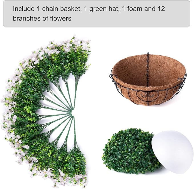 Artificial Fake Hanging White Plants Flowers Basket for Outdoor Fall Winter, Faux Silk Daisy in Planter Realistic UV Resistant for Christmas Outside Porch Home Patio Balcony Yard Decoration