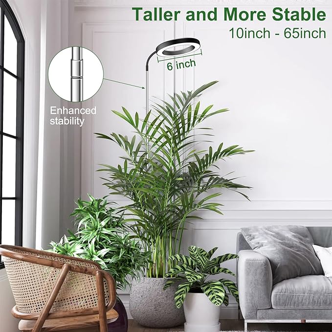 wolezek Grow Lights for Indoor Plants Full Spectrum, 80 LEDs 3 Colors Grow Light, 65in Plant Lights for Indoor Growing with 360°Gooseneck, 6/12/16H Timer, 5 Brightness, Height Adjustable, Black Pair