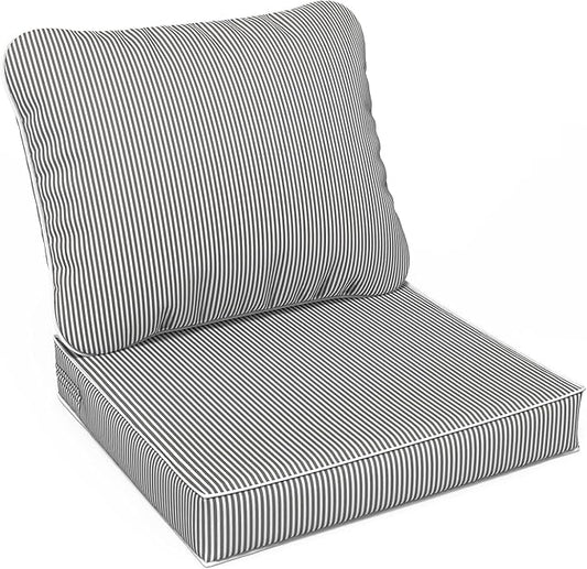 LVTXIII Outdoor Seat and Back Cushion Patio Deep Seat Cushion Set Seasonal Chair Cushion for Wicker Chairs and Garden Furniture Decoration, 24"x24"x4", Strip Grey