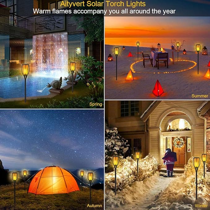 Aityvert Solar Lights, 43" Flickering Flames Torch Lights Outdoor Waterproof Landscape Decoration Lighting Dusk to Dawn Auto On/Off Security Flame Lights for Yard Garden Pathway Driveway (4 Pack)