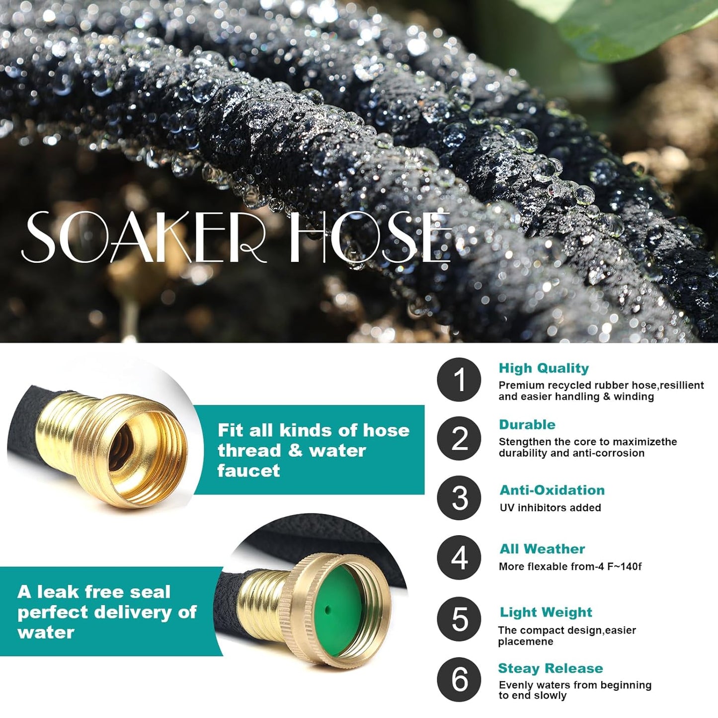 10 FT Soaker Hose 1/2" Heavy Duty Garden Hose to Save 70% Water Drip Irrigation Kit for Lawn/Yard Landscaping Beds (10FT)