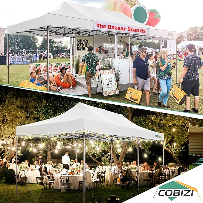 COBIZI 10x20 Pop Up Canopy Heavy Duty Without Sidewalls, Commercial Heavy Duty Pop Up Tent for Parties All Weather Waterproof and UV 50+ Wedding Tent with Roller Bag(Legs Upgraded),White