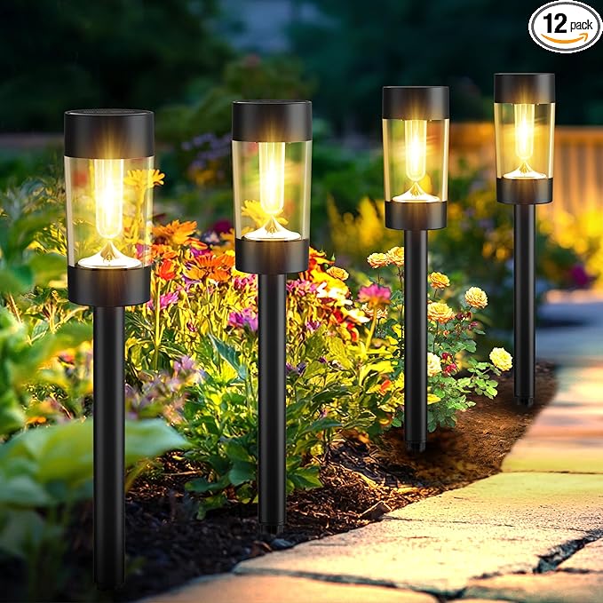Solar Lights Outdoor, 12 Pack Waterproof Solar Landscape Lighting for Pathway Garden Yard Path Walkway Driveway Lawn Patio Outside Decor, Warm White