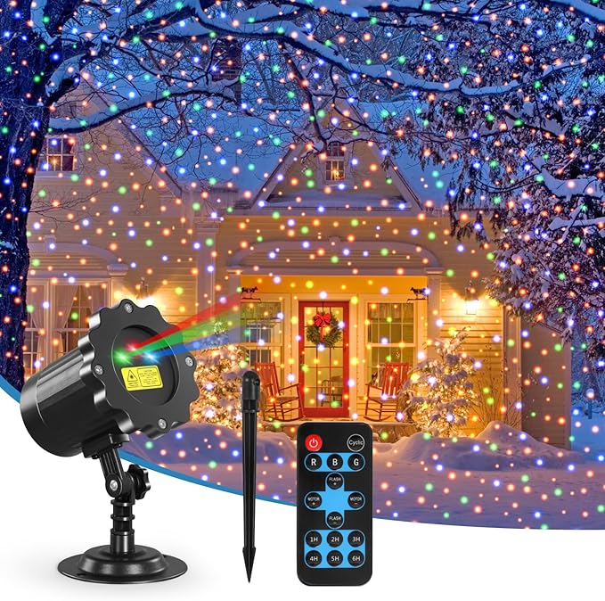 Laser Christmas Lights,Laser Projector Outdoor,3 Colors Moving Starry Lights Show with Remote Control,Holiday Decorations Outside with 16.5ft Cord,IP65 Waterproof-for Halloween/Garden/Party