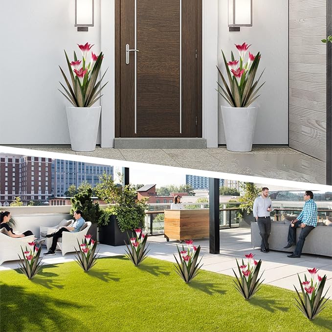 Homight Metal Agave Plant Outdoor Decoration Outdoor Garden Decoration Lily Mexican Yard Art Plant Garden Agave Lily Decorative Garden Gift… (3 Big Red Lilies)