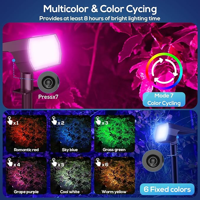 NYMPHY Solar Color Changing Lights, 7 Lighting Modes Solar Lights Outdoor Waterproof IP68, Multicolor RGB Outdoor Lights for Garden Yard Landscape Decorations- 4 Pack