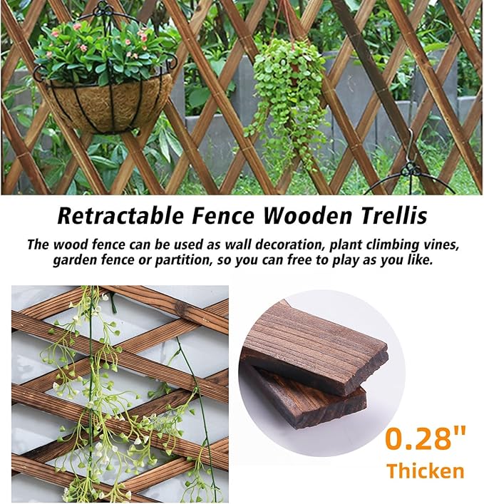 Expandable Garden Trellis, 12" x 75" Wooden Lattice Fence Wall Panel Stretchable Decorative Fences Lattice Trellis for Climbing Plants Outdoor Ivy Vine Rose Clematis Garden Patio Room Decor (1)
