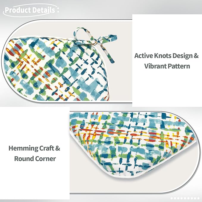 Indoor/Outdoor Chair Cushions 16x17 Inch, Patio Chair Cushions with Ties, All Weather Seat Cushions for Patio Furniture Home Garden Chair Use, Set of 2,Acapa Opal Geometric