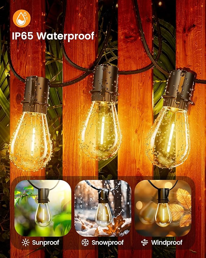 150FT Outdoor String Lights LED, 45+3 S14 Bulbs Shatterproof, IP54 Waterproof Dimmable for Large Outdoor Events, Resorts, Hotel Lighting - Commercial Grade Connectable