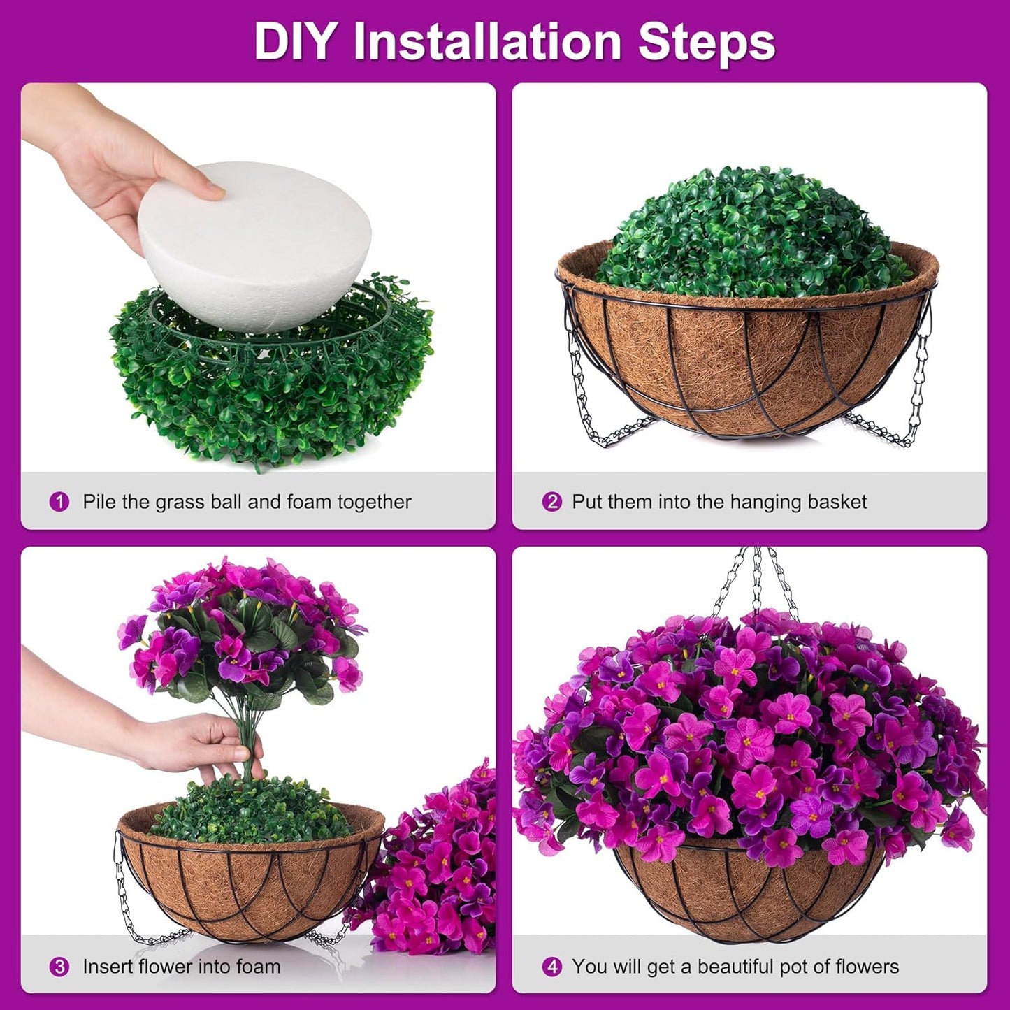 Artificial Hanging Flowers with 12" Basket Outdoor Spring Summer Decor, Fake Hydrangea UV Resistant Arrangements in Pot Planter Decor for Indoor Porch Garden Yard(Double Lotus)