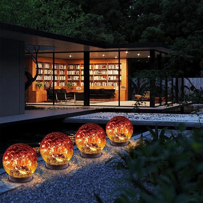 Solar Globe Lights Outdoor Waterproof-Solar Balls-Solar Garden Lights-Solar Orbs for Outside 2 Pack Cracked Glass Ball for Lawn Patio Yard Backyard Decorations