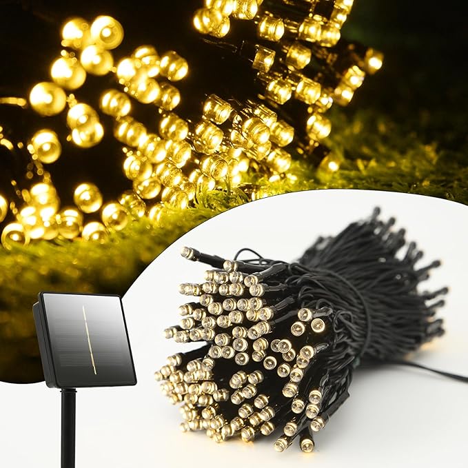 200 Led Solar String Lights Outdoor, 82ft Warm White Solar String Lights, 8 Lighting Mode Solar Fairy Lights for Outside, Waterproof Solar String Lights for Outside,Garden,Courtyards,Trees, Patio