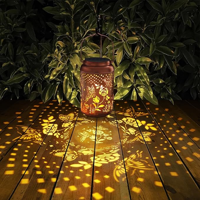 Rose Butterfly Decoration Solar Lanterns Outdoor Waterproof Garden Decor Gifts for Women Mon Grandma Metal Hanging Solar Lights for Outside LED Lanterns for Yard, Patio