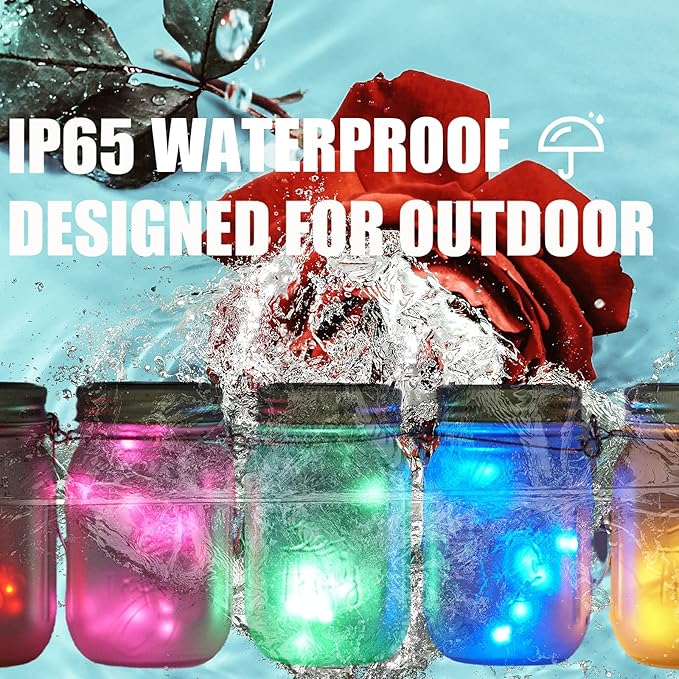 10 Pack 30 LED Solar Mason Jar Lid String Lights,Fairy Lights String Lids Lights Including 10 Pcs Hangers,for Indoor Outdoor Wedding Patio Garden Party Decorations Gift(No Jars) (5 Colors)