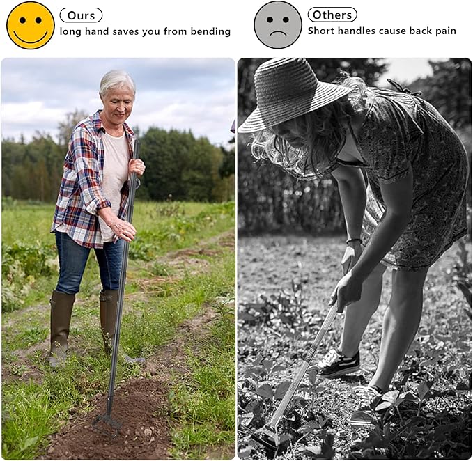 BsBsBest Hoe Garden Tools, 37-62 Inch Gardening Tools for Weeding, Stirrup Hoe Long Handle for Yard Weed Puller, Scuffle Hula Adjustable Weeding Loop Hoe for Lawn, Vegetable, Soil, Planting Black