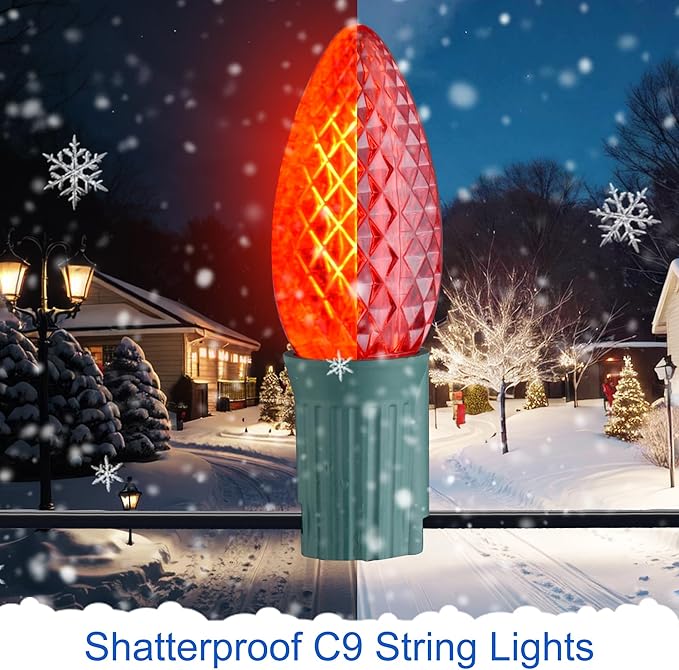 J-HVA 𝙇𝙀𝘿 C9 Strawberry Christmas Pathway Lights - 29ft Christmas Multicolor String Lights Outdoor Waterproof Walkway Lights with 25 Marker Stakes for Xmas Tree Yard Garden Decoration (25 Lights)