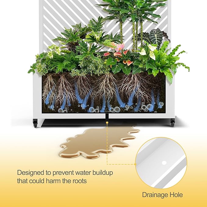 Raised Garden Bed with Trellis and Wheels,73"x35"x16" Metal Raised Garden Bed,White Parallel Metal Planter with Climbing Trellis for Vines & Vegetables