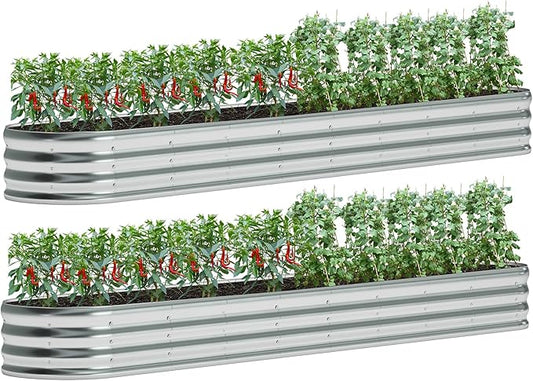 zizin 2 Pack Galvanized Raised Garden Bed Metal Oval Raised Garden Beds Outdoor Planter Box for Vegetables (12x2x1FT, Silver)